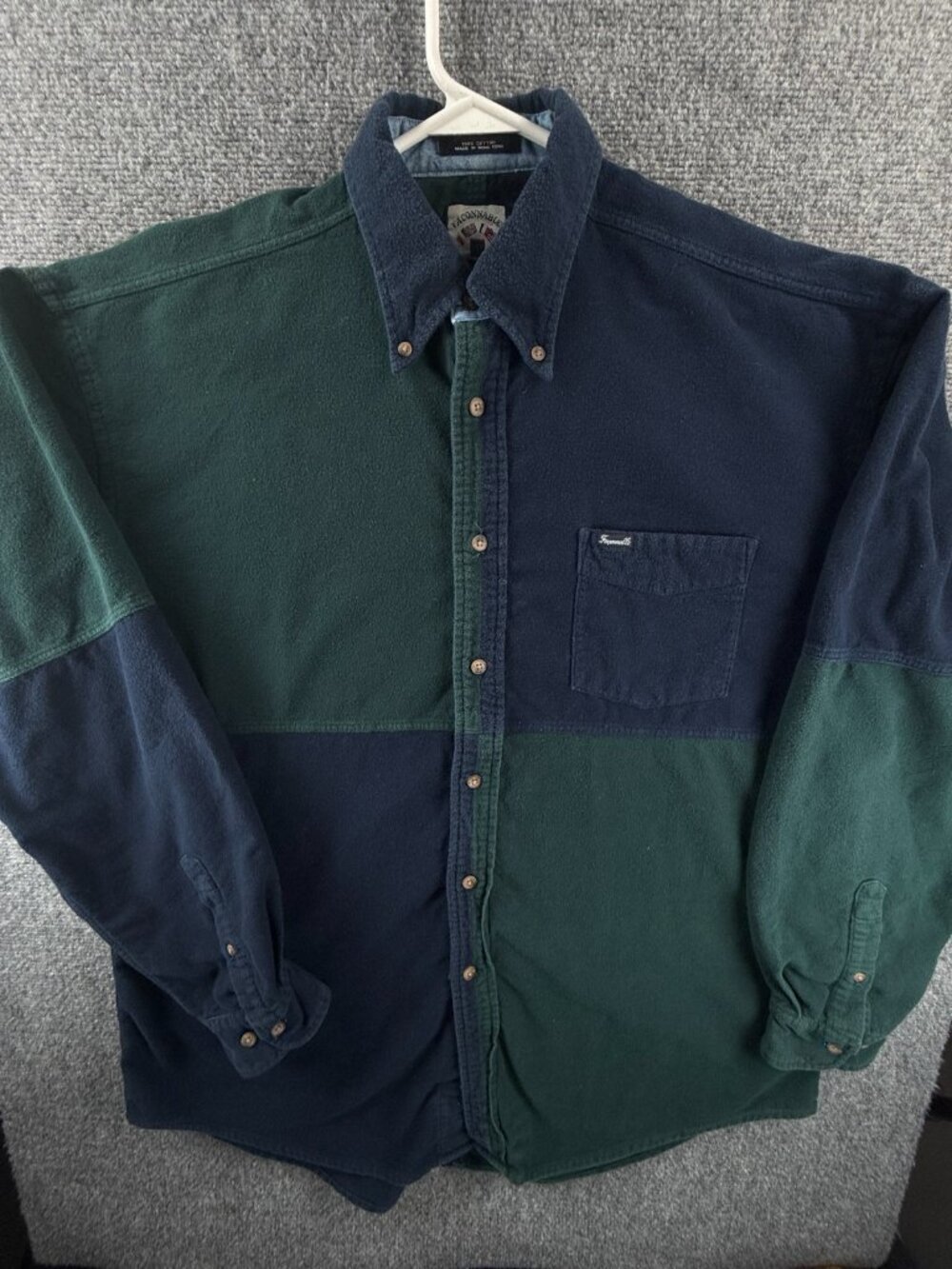 Faconnable Fleece Blue Green Cotton Check Soft Large Button-Down Mens French